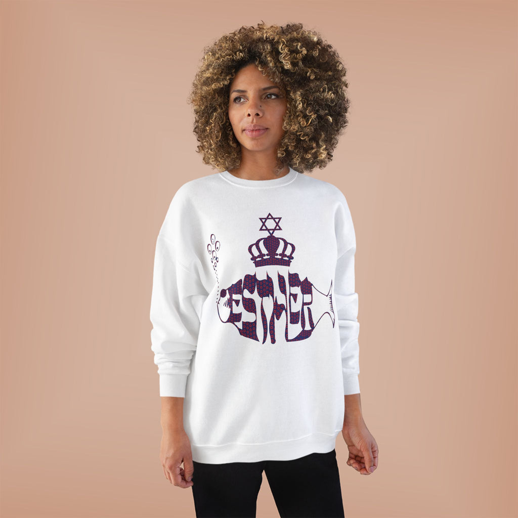 Hebrew Crowned Whale Crewneck Sweatshirt — Feminine Esther Design