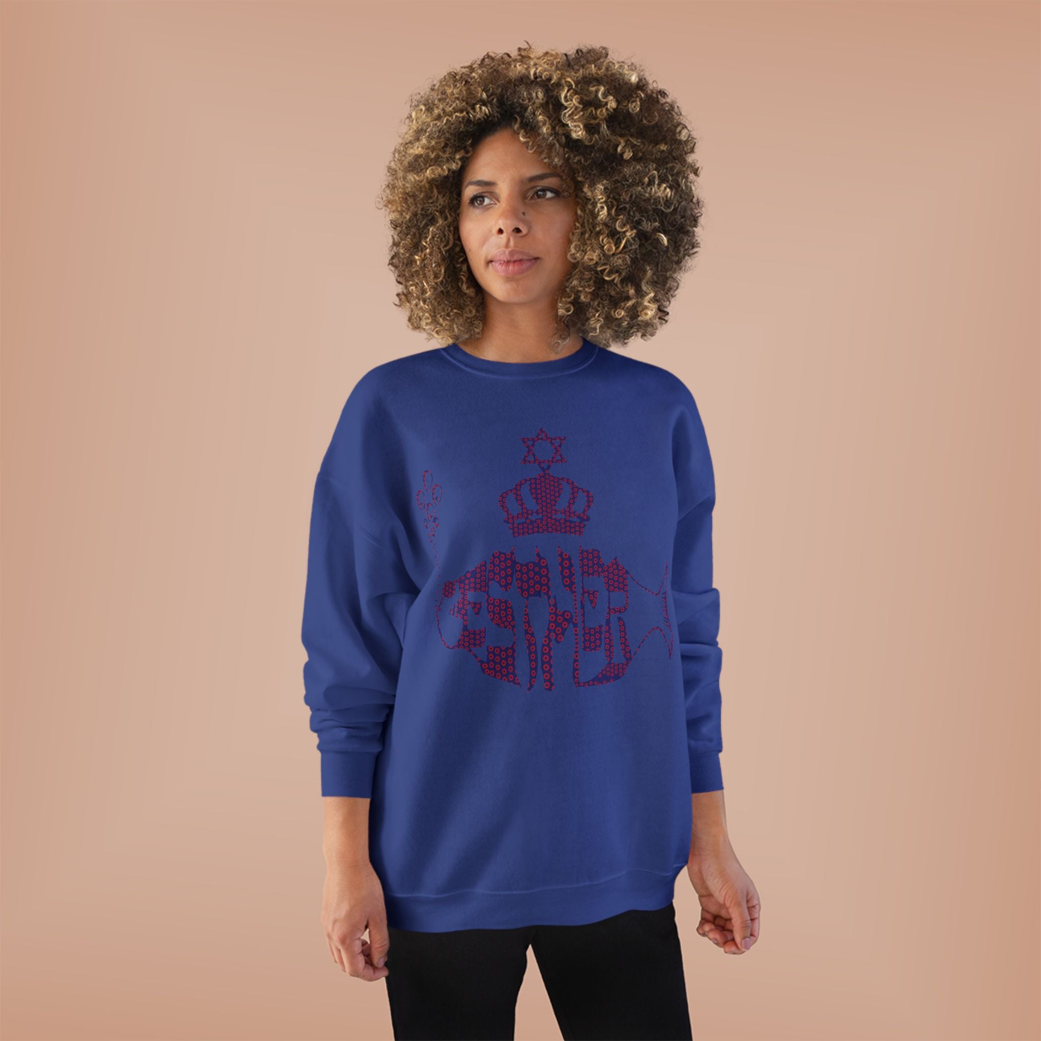 Hebrew Crowned Whale Crewneck Sweatshirt — Feminine Esther Design