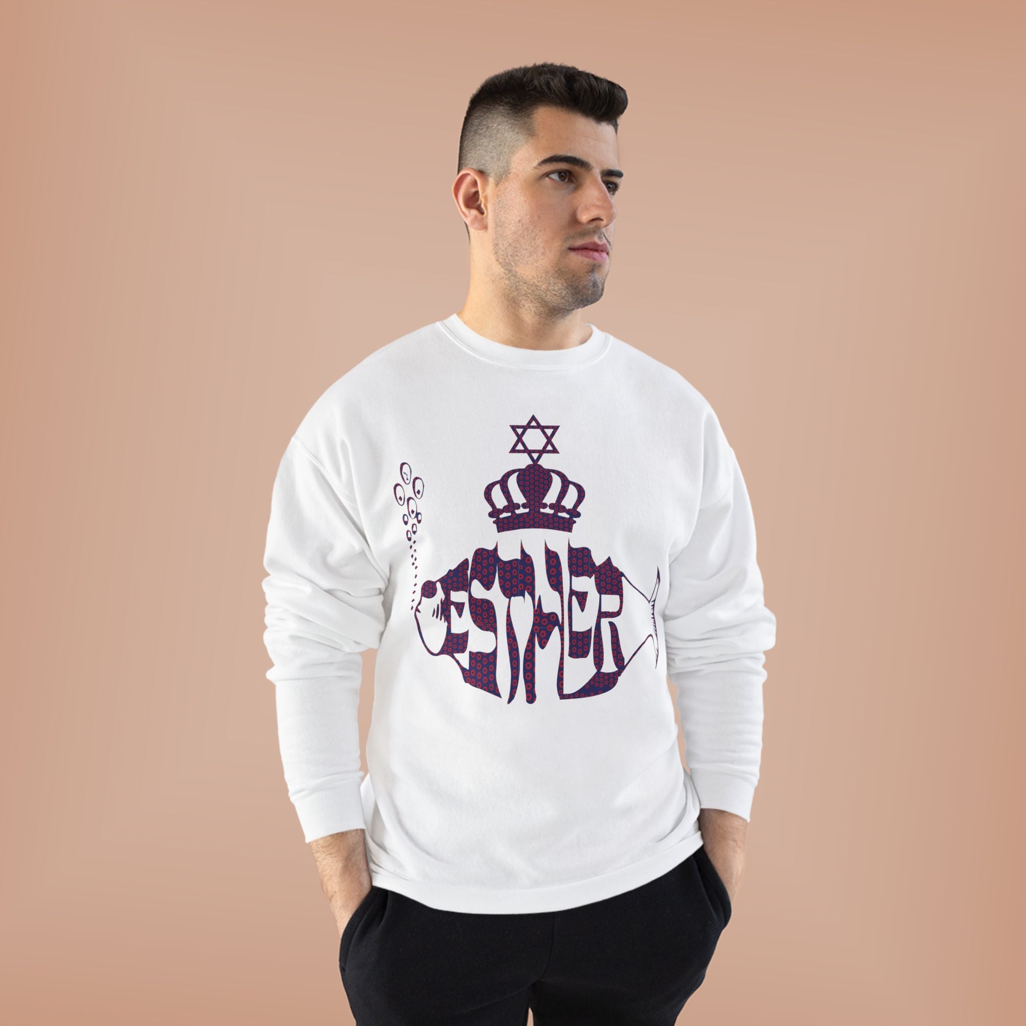Hebrew Crowned Whale Crewneck Sweatshirt — Feminine Esther Design