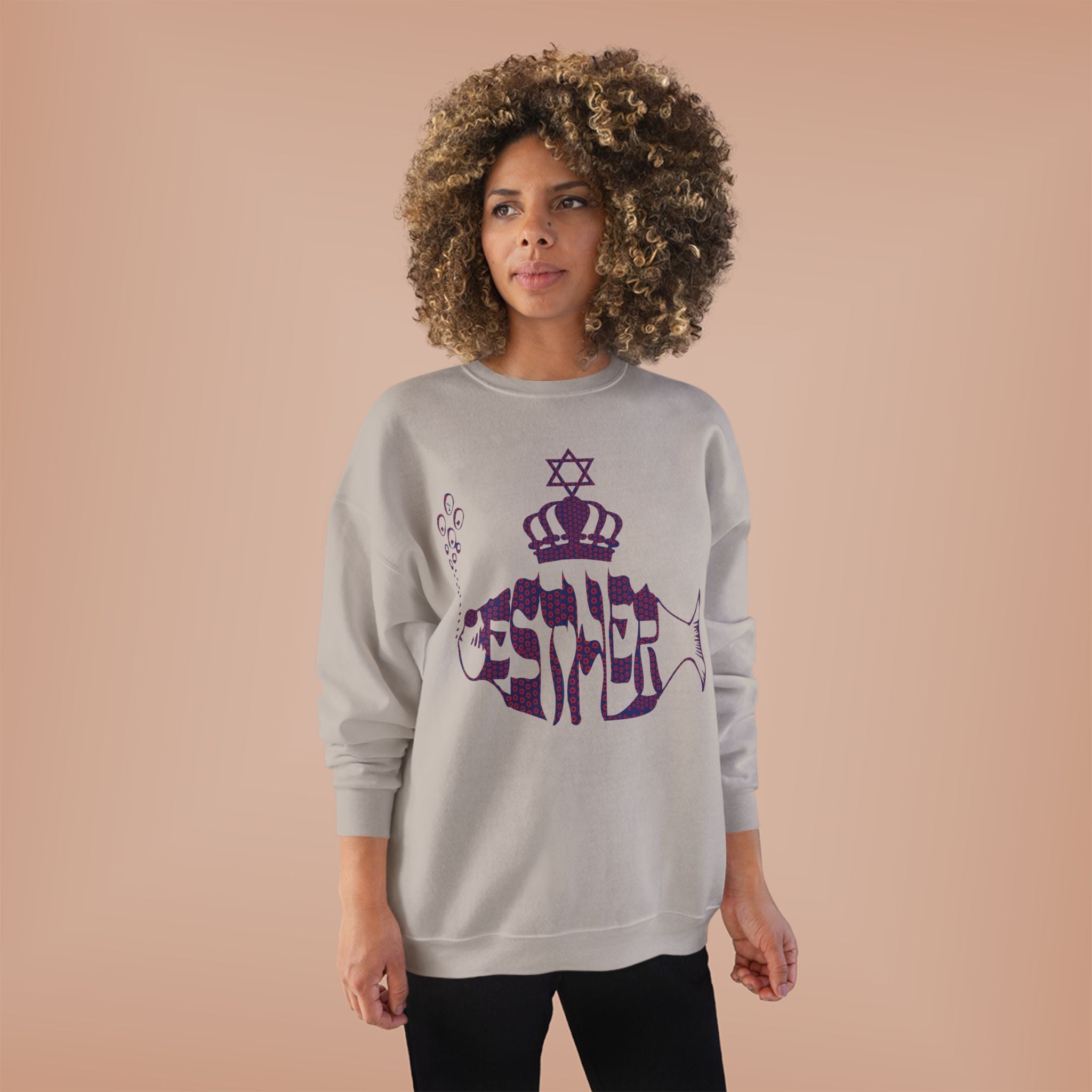 Hebrew Crowned Whale Crewneck Sweatshirt — Feminine Esther Design